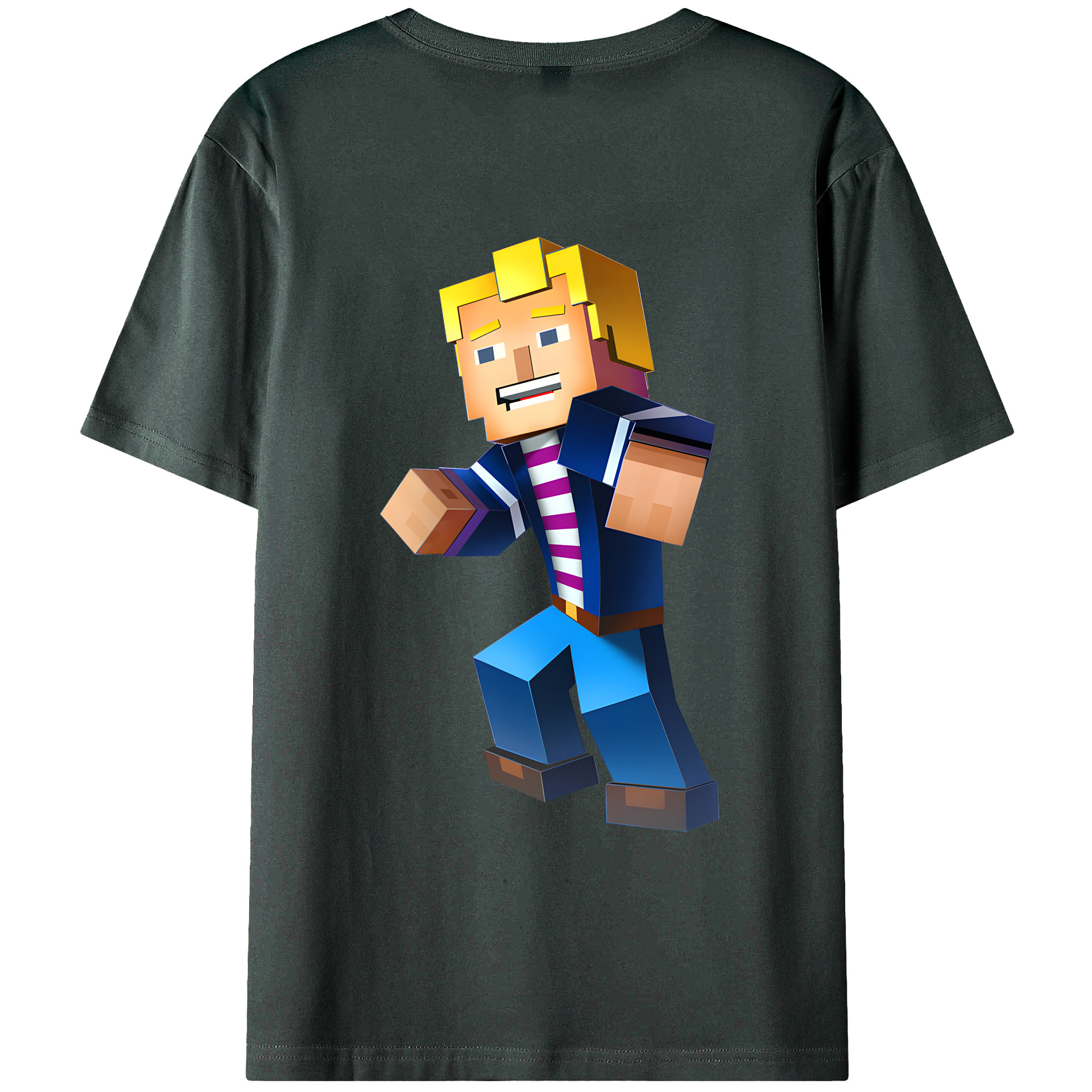（画像用） マインクラフト ブロックの世界 Minecraft MC Block world 綿100％ メンズ半袖Tシャツ（バックプリント） 通気性